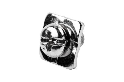 [E] น็อตยึดสายไฟ สแตนเลสชุบนิกเกิ้ล M5x8 mm พร้อมแหวนทรงสี่เหลี่ยม ขนาด 12x12 mm